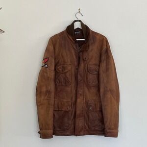 RARE Wrangler Honda Leather Field Jacket Mens Brown Lambskin Moto W4467ZC3K